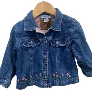 Oshkosh B'Gosh Denim Floral Embroidered Jacket Girls Size 24 Months